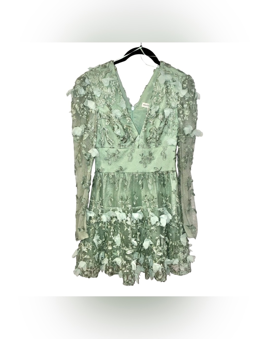 Dress The Population NWT Kari Mint Green Mini Dress Size XS Floral Applique
